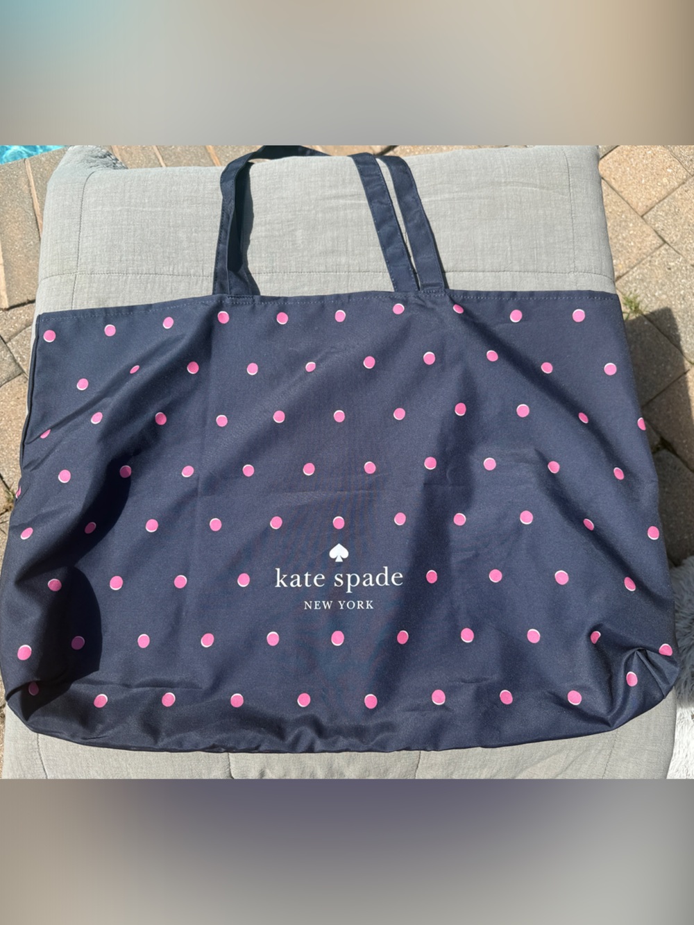 kate spade Light Weight Navy Tote with Pink Polka Dots